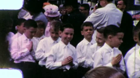 BOYS Nuns Catholic CONFIRMATION 1st Communion 1960s Vintage Film Home Movie 5 Stock Footage