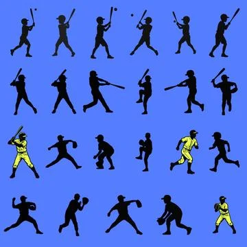Boys play Baseball action set	 Stock Illustration