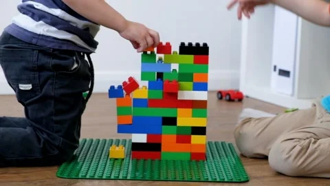 Boys Play with Constuction Set Stock Footage 88392289