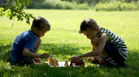 Boys playing chess in the park Stock Footage 40025531