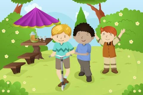 Boys playing in a park Illustrazione stock