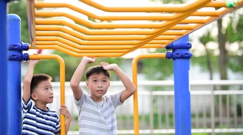 Boys playing in play ground. Stock Footage 65032235