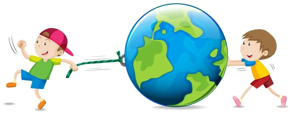 Boys pulling and pushing the globe Illustrazione stock