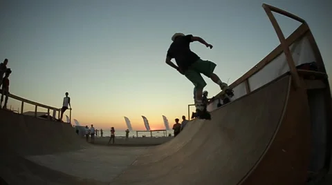 Boys rollerblading on the ramp Video stock 58573564