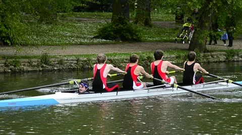 Boys rowing a boat on river Stock Footage 11091809