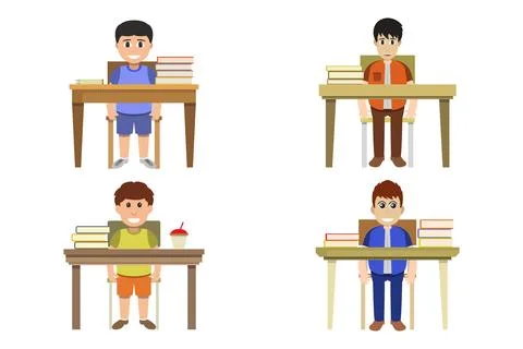 Boys on school table illustrated on background Stock Illustration