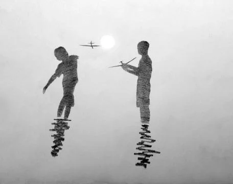 Boys start model airplanes Stock Illustration