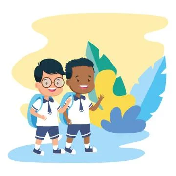 Boys students in the park back to school Ilustración de archivo
