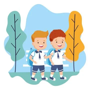 Boys students in the park back to school Ilustración de archivo