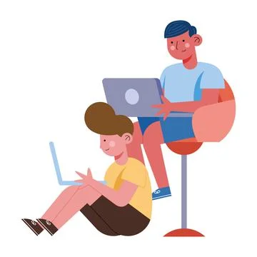 Boys using laptops elearning イラスト素材