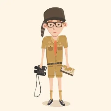Boyscout with binoculars. Smart boy training to scout. Stock Illustration