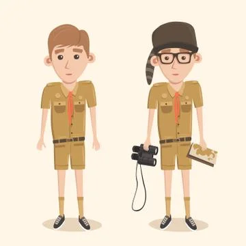 Boyscout with binoculars. Smart boy training to scout. Ilustração Stock