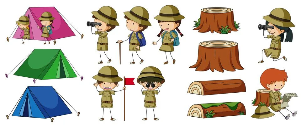 Boyscouts and camping elements 스톡 일러스트