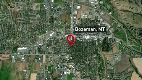 Bozeman City Map Zoom (MT, USA) from Space to Earth Stock Footage 295378767