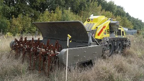 Bozena 5 Remote Controlled Demining System In A Field In Ukraine Stock Photos