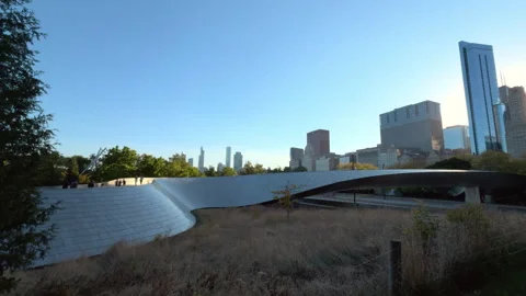 BP Pedestrian Bridge across the road with traffic in Chicago with a modern city 库存影片 319046785