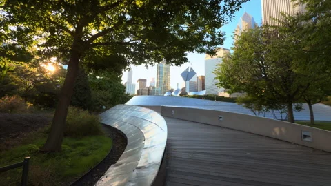 BP Pedestrian Bridge in Chicago with a modern city high-rise building view 库存影片 319047727