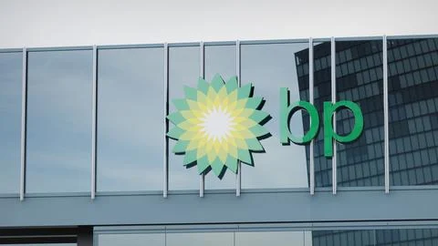 BP Stock data presented on the logo of the office facade editorial Stock Photos
