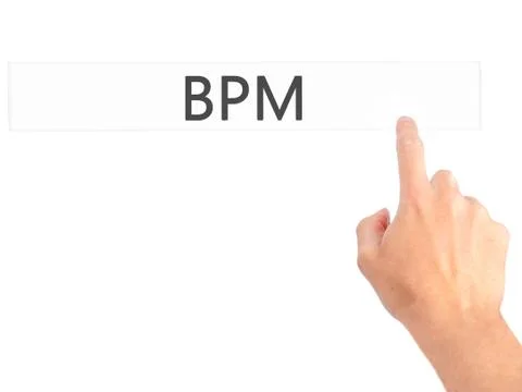 BPM (Business Process Management) - Hand pressing a button on blurred backgro Stock Photos