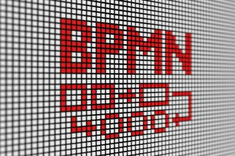 BPMN concept text scoreboard blurred background 3d illustration Stock Illustration