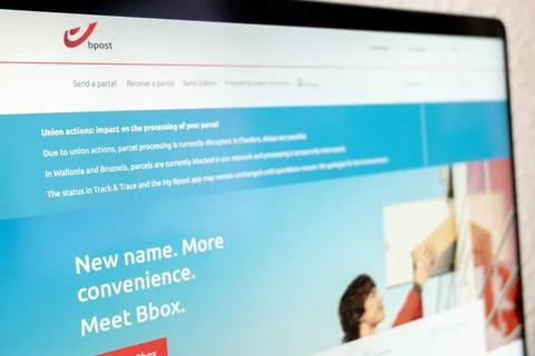 Bpost postal service website showing union.. 写真素材