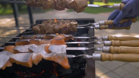 BQQ on open fire. Stock Footage 94911851