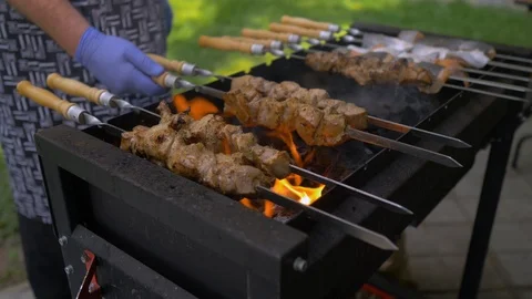 BQQ on open fire. Stock Footage 94911878