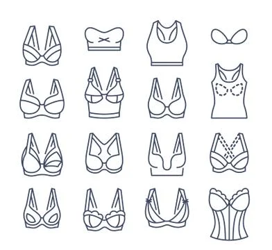 Bra design vector flat thin line icons set 스톡 일러스트