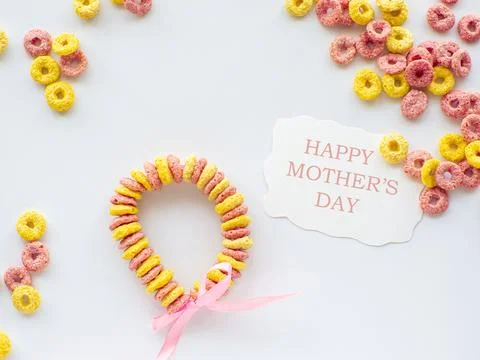Bracelet made with froot ring shaped cereal for Mothers day Stock Photos