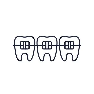 Braces and teeth line icon on white Stock Illustration