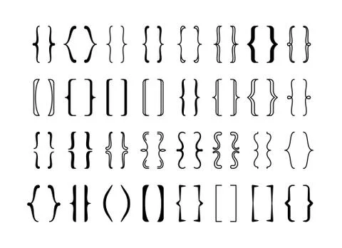 Braces calligraphic large set. Decorative frames curly ornament words white b Stock Illustration