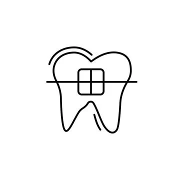 Braces tooth icon. Simple line, outline illustration of dentistry icons for ui Stock Illustration