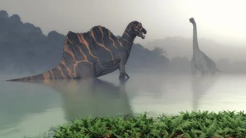 Brachiosaurus and spinosaurus. Stock Illustration