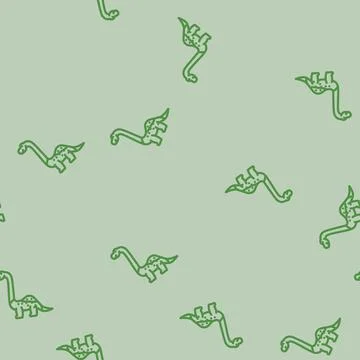 Brachiosaurus dinosaur animal line vector seamless pattern Stock Illustration