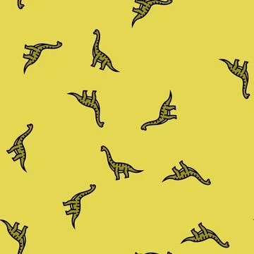 Brachiosaurus dinosaur animal vector seamless pattern Stock Illustration
