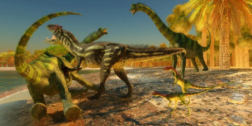 Brachiosaurus Dinosaur Attack Stock Illustration