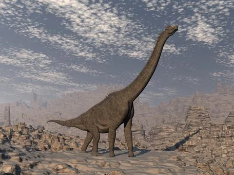 Brachiosaurus dinosaur in the desert - 3D render Stock Illustration