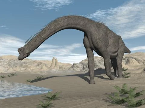 Brachiosaurus dinosaur in the desert - 3D render Stock Illustration