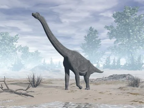 Brachiosaurus dinosaur in the desert - 3D render Stock Illustration