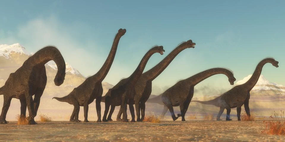 Brachiosaurus Dinosaur Herd Stock Illustration