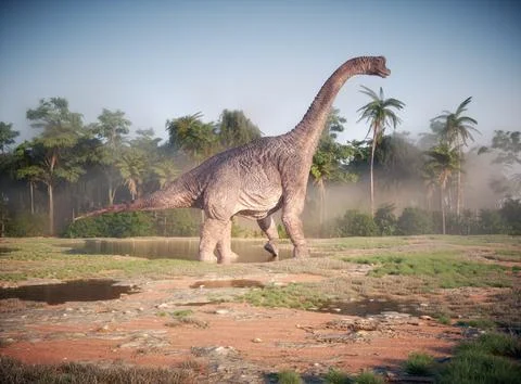 Brachiosaurus dinosaur in nature. Illustrazione stock