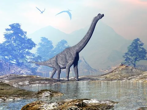 Brachiosaurus dinosaur walking - 3D render Stock Illustration