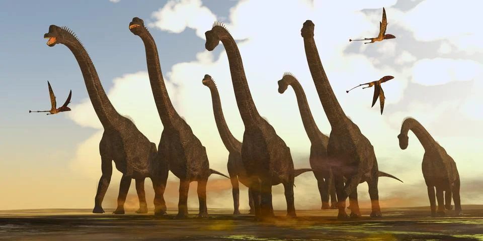 Brachiosaurus Dinosaurs on Trek Stock Illustration