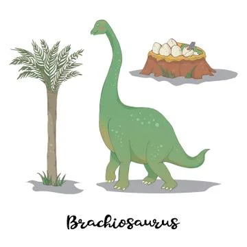 Brachiosaurus with egg nest isolated over white vector Stock Illustration