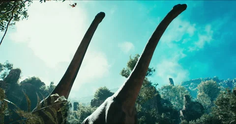 Brachiosaurus herd, sauropod walking in search of food. Jurassic period Vídeos de archivo 246684585