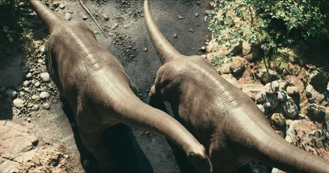 Brachiosaurus herd, sauropod walking in search of food. Jurassic period Vídeos de archivo 246684707