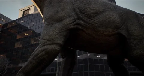 Brachiosaurus, sauropod walks down a New York street. Dinosaur. High skyscrapers Video stock 199429923