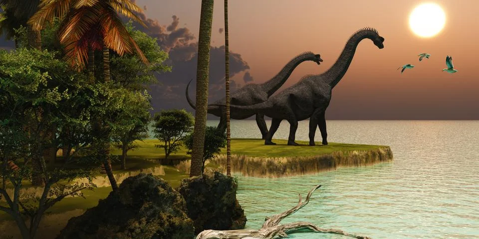 Brachiosaurus sunset Stock Illustration