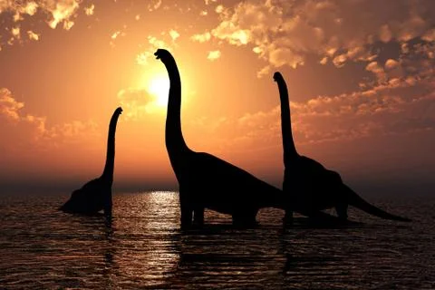 Brachiosaurus at sunset Stock Illustration