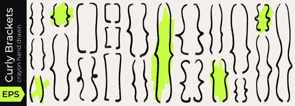 Bracket, mark, and crayon elements with a curly star, pencil doodle, stroke, and Stock Illustration